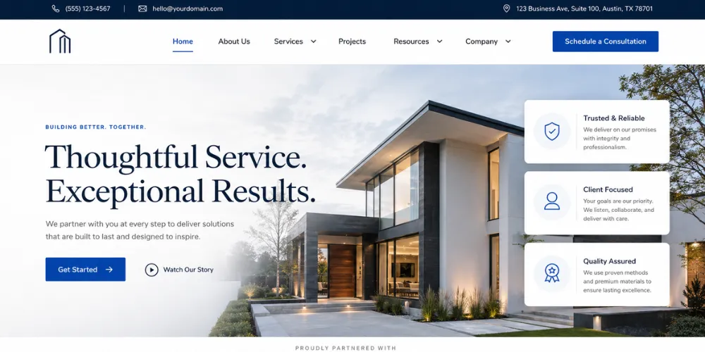 Ready-to-go website layout starting point for a professional service business