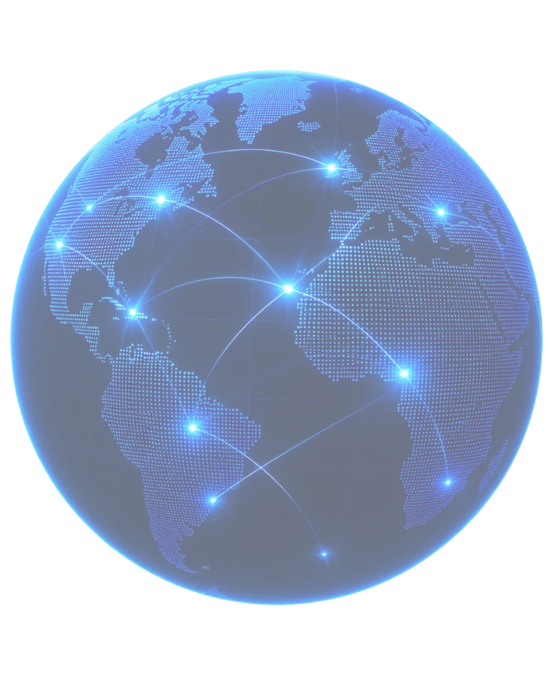 Blue digital planet decoration for DelosWeb beauty website showcase section